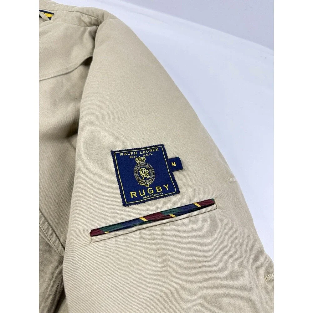 Rugby Ralph Lauren Sport Blazer Jacket Men Size M Chino Cotton Khaki/Beige